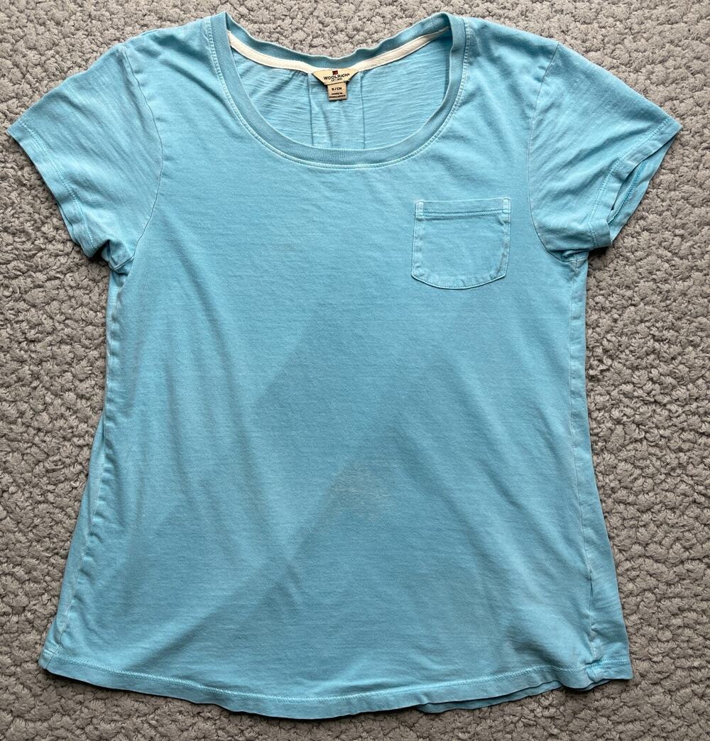 Woolrich Shirt Womens Small Short Sleeve Round Neck Pocket Tee Washed Faded
